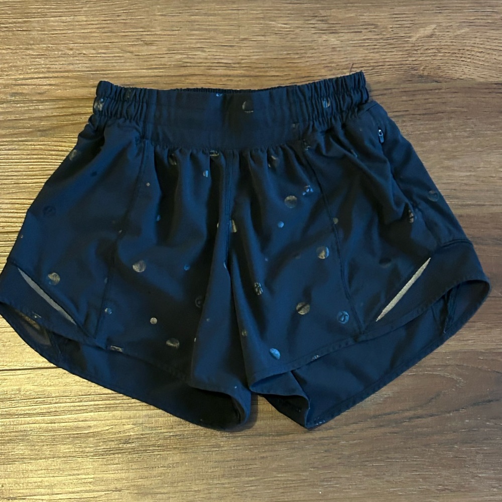 lululemon athletica Black Women's Running Shorts with Dot Print lululemon logo